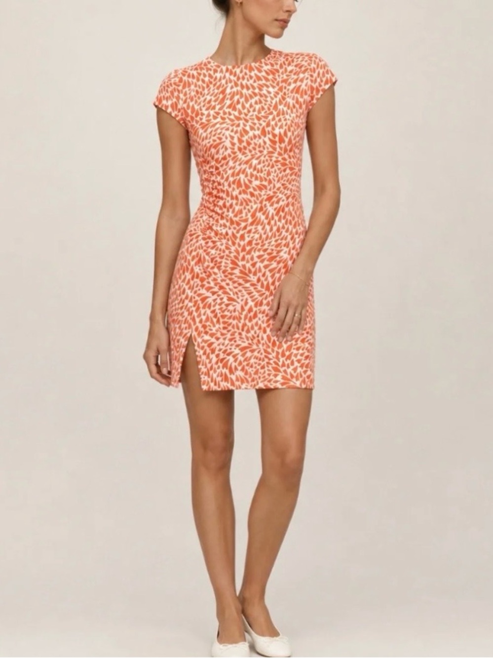 Reformation Seline Dress - Orange & White Heart Swirl Print - Size 8